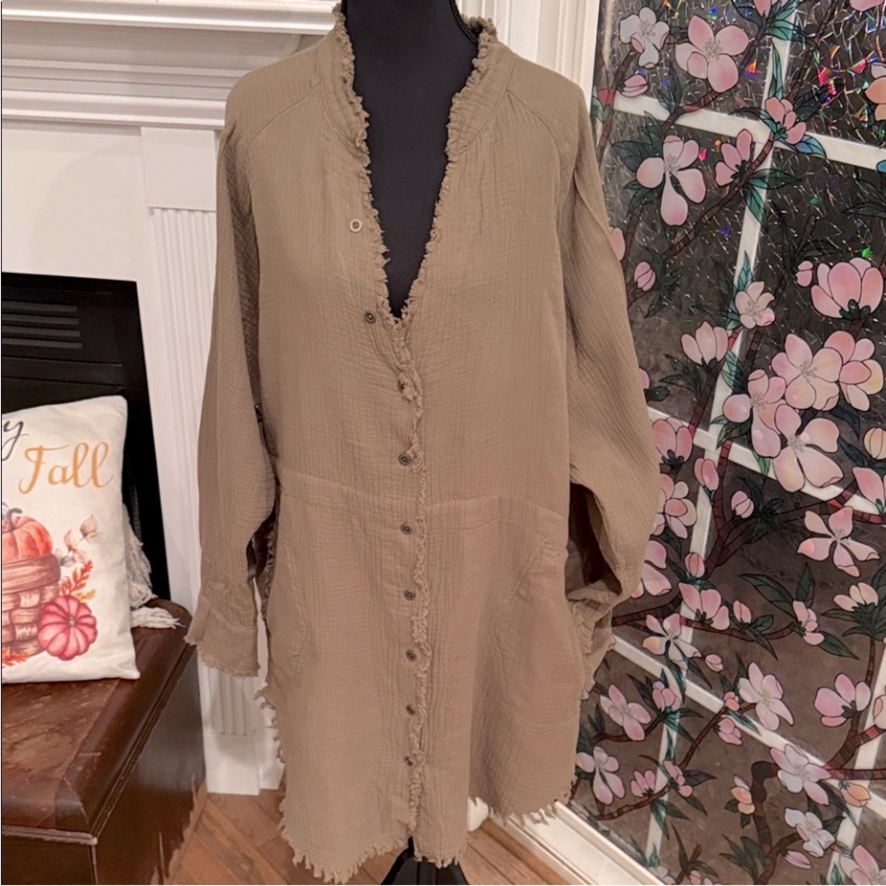 Olive Green Tunic/Dress, boho vibes Size xxl